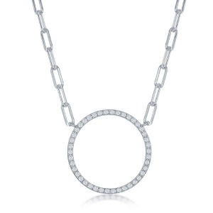 Bella Silver Sterling Silver CZ Circle of Life Paperclip Necklace - Silver - 16+2 Inch - 1 of 2