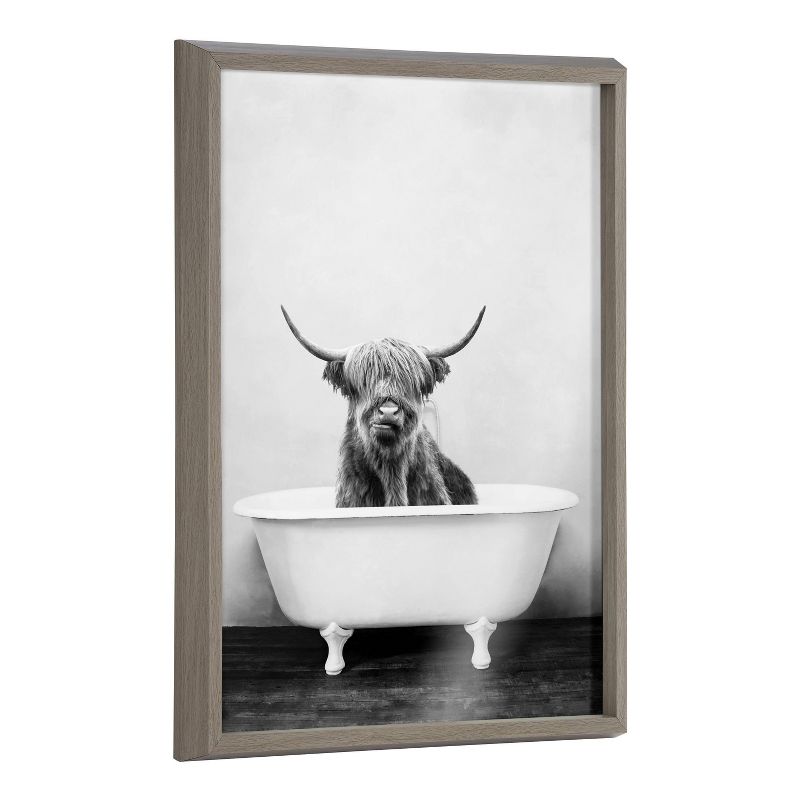 18&#34; x 24&#34; Blake Highland Cow in the Tub BW Framed Printed Glass Gray - Kate &#38; Laurel All Things Decor, 1 of 8