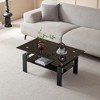 LIVAREEmlen Tempered Black Glass Coffee Table, 2-Layers Tea Table - 2 of 4