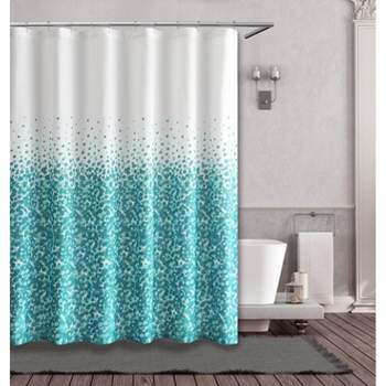 Kate Aurora Lux Teal & White Abstract Bubbles Fabric Shower Curtain - Standard Size