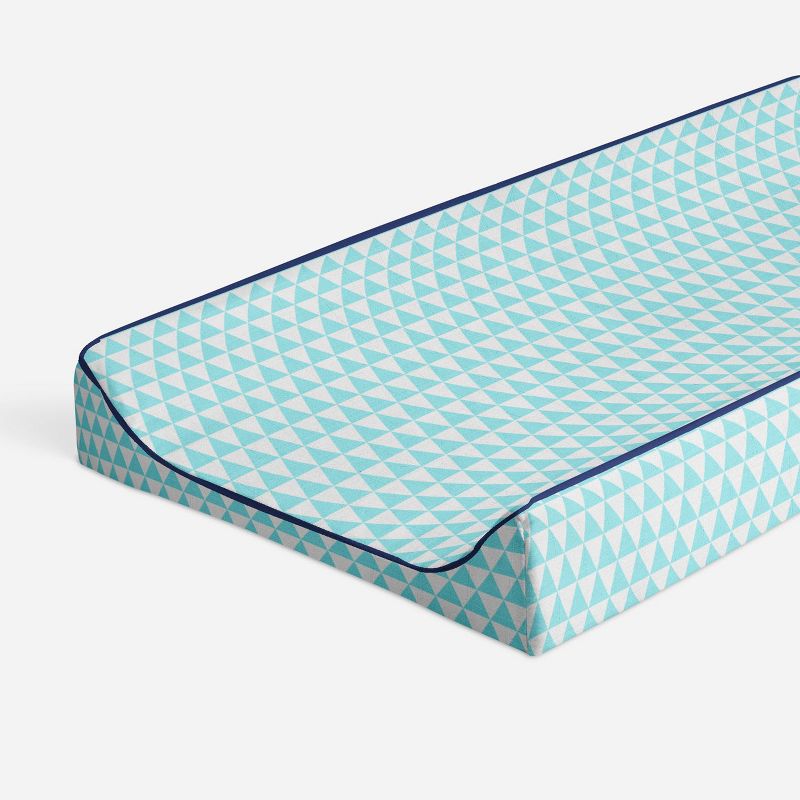 Bacati - Liam Aqua Triangles Quilted Muslin Changing Pad Cover, 1 of 10