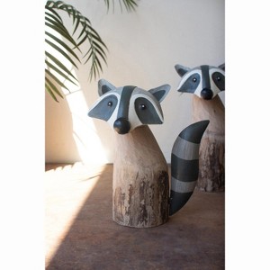 Recycled Wood & Iron Raccoons, 12"H – Distressed Multi-Tone Decorative Animal Accents (2 x Set of Two) by Kalalou - 1 of 4