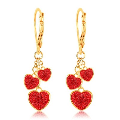 Chanteur Hypoallergenic Kids Jewelry Accessories Heart Dangle Red CZ Yellow Gold Brass Plating Earrings leverback is made from 925 Sterling silver