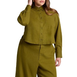 ELOQUII Elements Women's Plus Size Boxy Button Down Shirt - 1 of 2