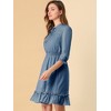 Allegra K Women's Solid Ruffle Hem 3/4 Sleeve A-Line Smocked Short Chiffon Dress - 4 of 4