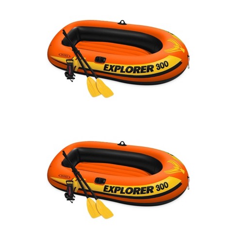 Intex Explorer 300 Compact Fishing 3 Person Raft Boat W/ Pump & Oars (2  Pack) : Target