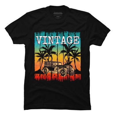 Men's Design By Humans Vintage Classic Car At Beach By punsalan T-Shirt