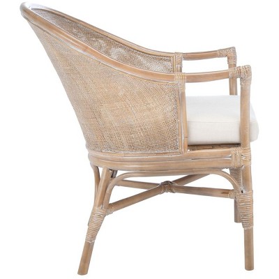 Gray Rattan Accent Chair with White Cushion