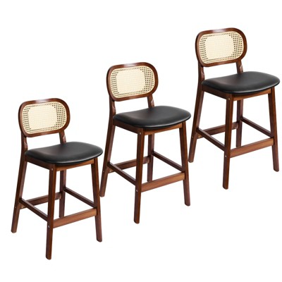 Mid Century Modern Rattan Bar Stools Set of 3, Counter Height with Faux ...