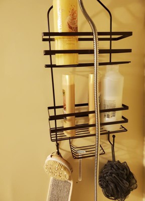 Brookstone Hanging Shower Caddy Satin Bronze Heavy Gauge 3 Shelf Brown  Detailed