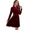 WhizMax Women's Retro Velvet Cocktail Party Dress Long Sleeve dress With Belt - 3 of 4