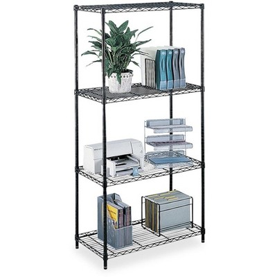 Safco Wire Shelving w/ 4 Shelves/4 Posts 500Lb Cap 48"x18"x72" BK 5241BL