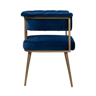 Navy Velvet Upholstered Dining Arm Chair with Brass Frame