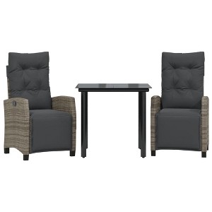 vidaXL 5 Piece Patio Dining Set with Cushions Gray Poly Rattan - 31.5" Table Length Round Leg 2 Items - 1 of 4