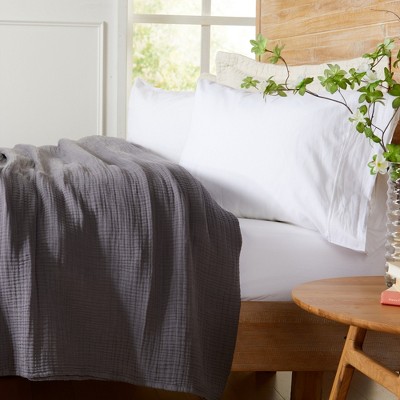 Full Charcoal Cotton Muslin Reversible Bed Blanket