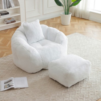 Oversized Bean Bag Chair with Footstool, Big Comfy Floor Sofa for Adults & Kids, Stuffed Lounge Seat for Bedroom or Living Room-The Pop Home
