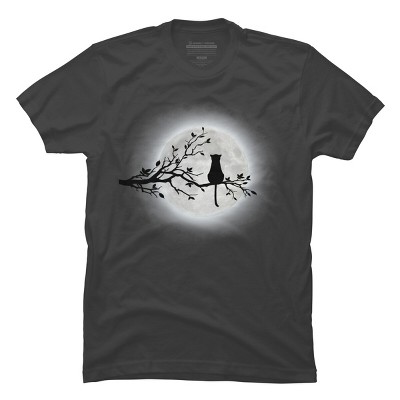Men's Design By Humans The Cat and The Moon By Maryedenoa T-Shirt