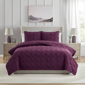 VCNY 3pc Full/Queen Lucy Pinsonic Quilt Set Burgundy: Hypoallergenic, Embroidered, Microfiber - 1 of 4