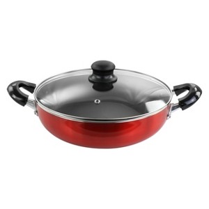 Better Chef 10 Inch Red Aluminum Deep Frying Pan with Glass Lid - 1 of 4