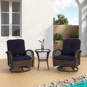 VisioGear 3 Pieces Patio Swivel Rocker Seating Sets with Thickened Cushions and Glass Coffee Table for Backyard, Navy blue, 25.1"*28.76"*33.8" - 1 of 4