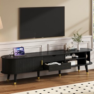 Up to 75" TV, Mid-Century Modern Fluted TV Stand with Tambour 360° Sliding Door, TV Console with Adjustable Side Partitions - 1 of 4