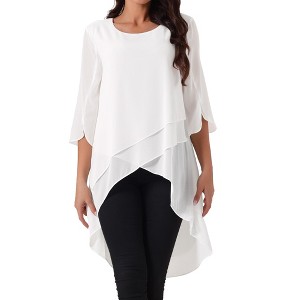 Seta T Women's High Low Hem Scoop Neck Asymmetrical 3/4 Sleeve Summer Top - 1 of 4