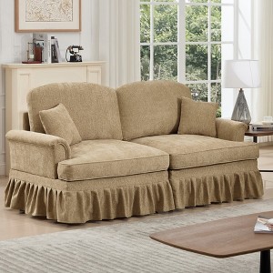 Hrinhom 76.4"W Elegant Mid Century Oversized Large Two Seater Sofa Couch with Flared Arms and Removable Ruffles Pleats Skirts - 1 of 4