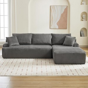 Luxury Modern Corduroy L-Shaped Couch with Chaise, 106" Cloud Modular Sectional Sofa, Throw Pillows & Back Cushions, Upholstered Sleeper Sofa Bed - 1 of 4