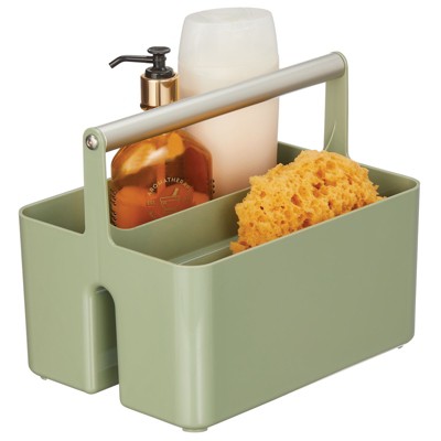 mDesign Una Plastic Shower Caddy Storage Organizer Utility Tote with Metal  Handle - Olive Green/Satin