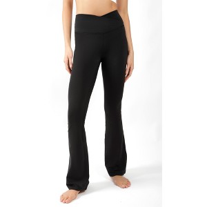 Yogalicious Womens Lux Madison Crossover Elastic Free Waist Flare Leg Pant - 1 of 3