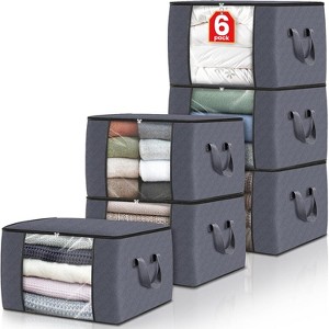 Attop 6-Pack 60-Liter Storage Bags - Foldable Fabric Organizer with Handles for Clothes, Blankets & Wardrobe (Gray) - 1 of 4