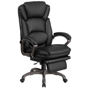 Flash Furniture High Back Black LeatherSoft Executive Reclining Ergonomic Swivel Office Chair with Outer Lumbar Cushion and Arms - 1 of 4