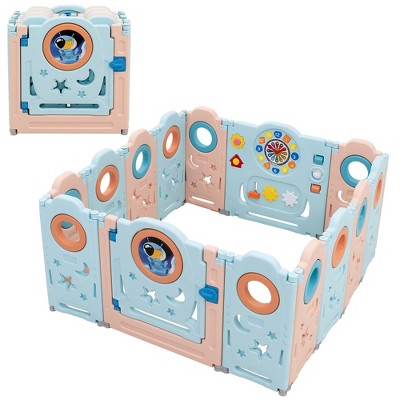 Babyjoy 14-Panel Foldable Baby Playpen Toddler Safety Play Yard w/Lockable Gate