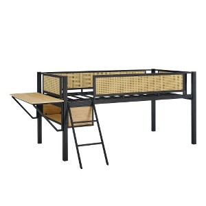 Loft Bed Twin Size With LED Lights, Heavy Duty Metal Twin Bed Frame With Desk, Storage Space, Ladder & Safety Guardrail, No Box Spring Needed - 1 of 4
