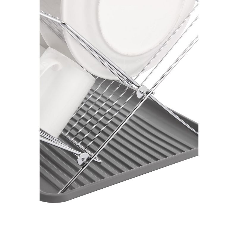 J&V TEXTILES Foldable Dish Drying Rack with Drainboard, Stainless Steel 2 Tier Dish Drainer Rack, 3 of 9