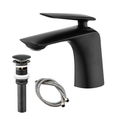 DOMETOUR Single Hole Bathroom Sink Faucet with Pop Up Drain and Water Supply Hose, Single Handle Bathroom faucet