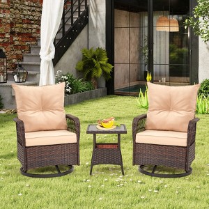 EROMMY 3 Pieces Patio Swivel Rocker Rattan Chairs, Outdoor Swivel Rocking Chairs With 1 Rattan Coffee Table, 360 Degree Swivel Patio Chairs For Lawn - 1 of 4