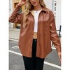 Women Faux Leather Shacket Moto Biker Shirts Loose Fit Blazer Long Sleeves Button Casual Jacket - 4 of 4