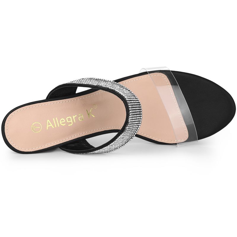 Allegra K Women's Clear Strap Rhinestones Heel Chunky Heels Slide Sandals, 5 of 7