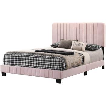 Passion Furniture Lodi Velvet UpholsteChannel Tufted Full Panel Bed