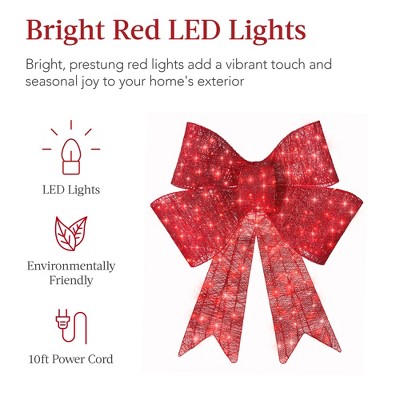 48'' Red LED Pre-Lit Outdoor Christmas Bow with Metal Frame