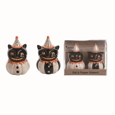 Transpac Ceramic Multicolor Halloween Black Cat Salt and Pepper Shakers In Box Set of 2