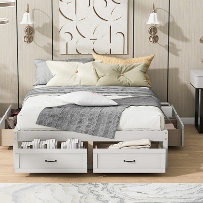 1 Piece Storage Bed Frame, MDF Wood Platform with 6 Drawers, No Headboard Organizer Base for Bedroom - Baofuwish