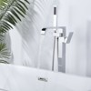 WOWOW Waterfall Single-Handle Freestanding Tub Faucet with Handshower, Brass Floor Mounted Tub Filler Faucet in Brushed Nickel - 4 of 4