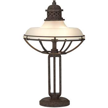 Franklin Iron Works Rustic Industrial Table Lamp 26 1/2" High with USB Dimmer Rust Bronze Haft Dome Glass Shade for Bedroom Living Room House Desk