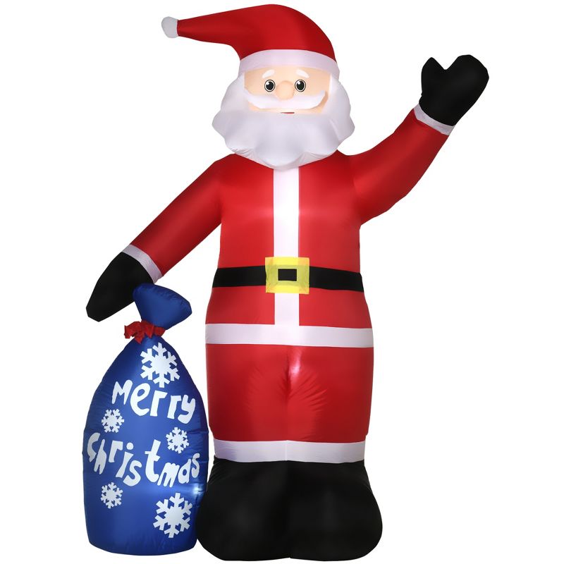 Outsunny 8ft Christmas Inflatables Outdoor Decorations Smiling Santa Claus with Gift Bag, Blow-Up LED Yard Christmas Decor for Lawn Garden Party, 1 of 7