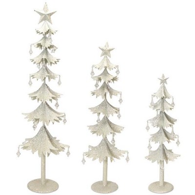 Melrose Set of 3 White and Clear Gem Accented Tabletop Christmas Tree 33"