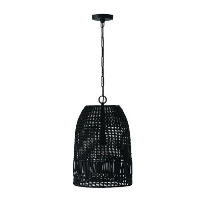 Naomi Matte Black Hand-Woven Rattan Pendant Light