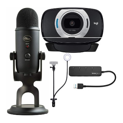 Logitech HD Webcam Bundle with Blackout Yeti Microphone, USB Hub, Ring Light