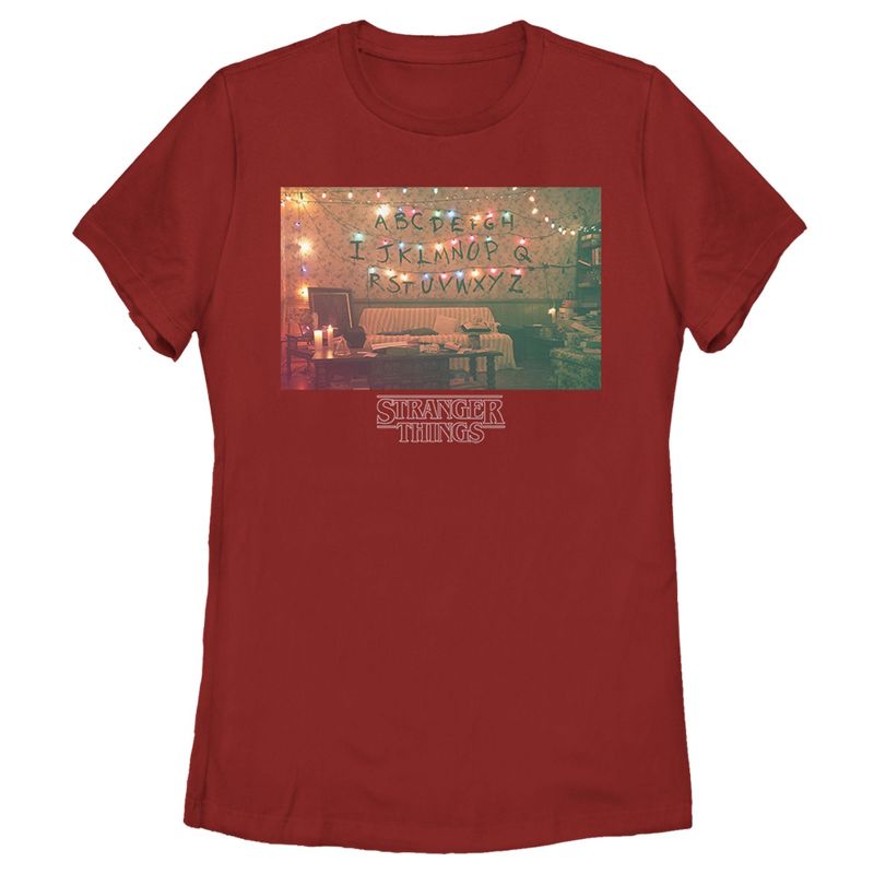 Women's Stranger Things Christmas Lights Portrait T-Shirt, 1 of 4